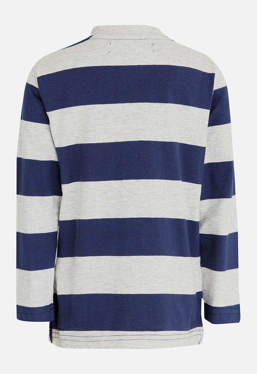 MINOTI - Striped Long Sleeve Grandad T-Shirt Grey