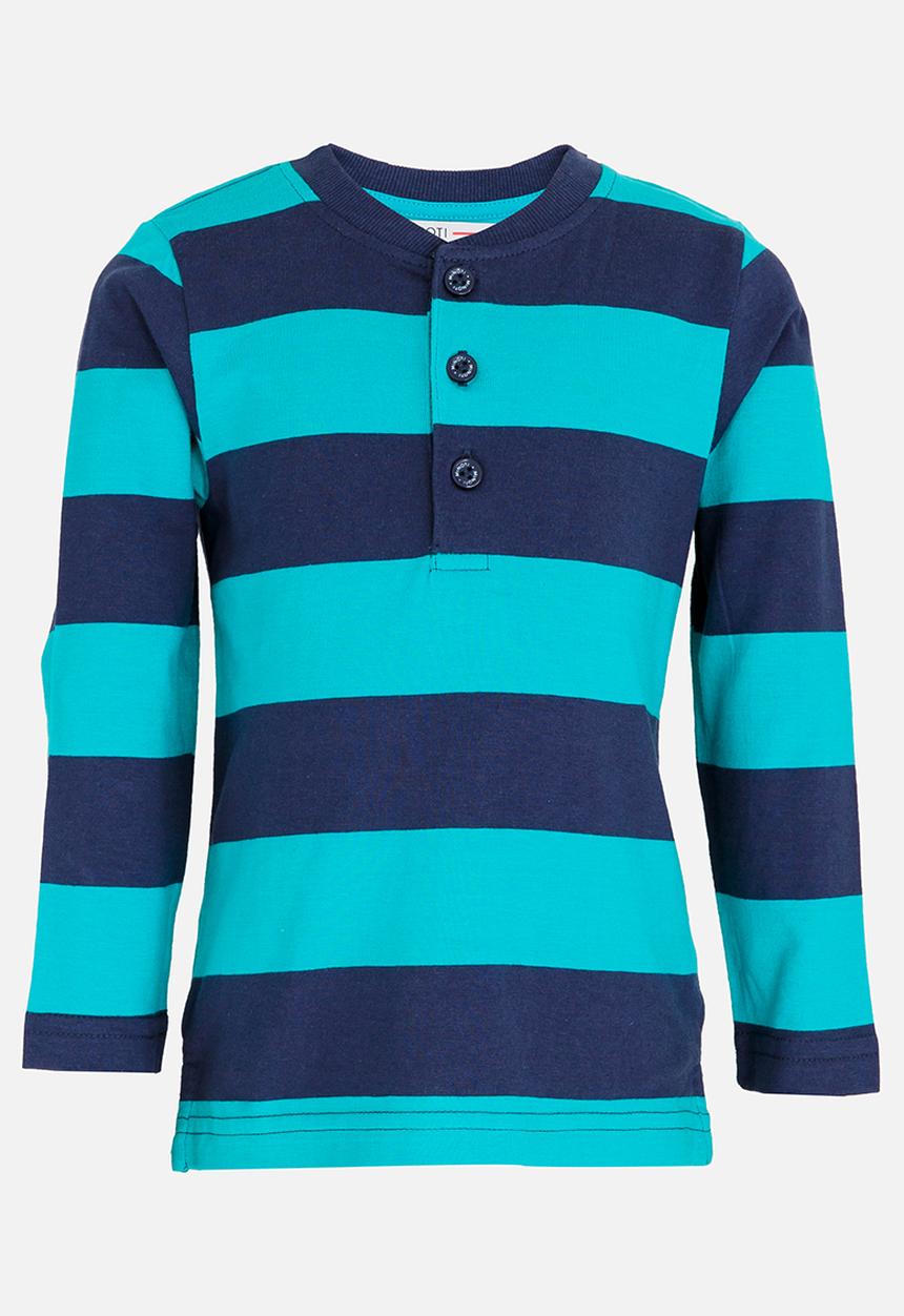 MINOTI - Striped Long Sleeve Grandad T-Shirt Green