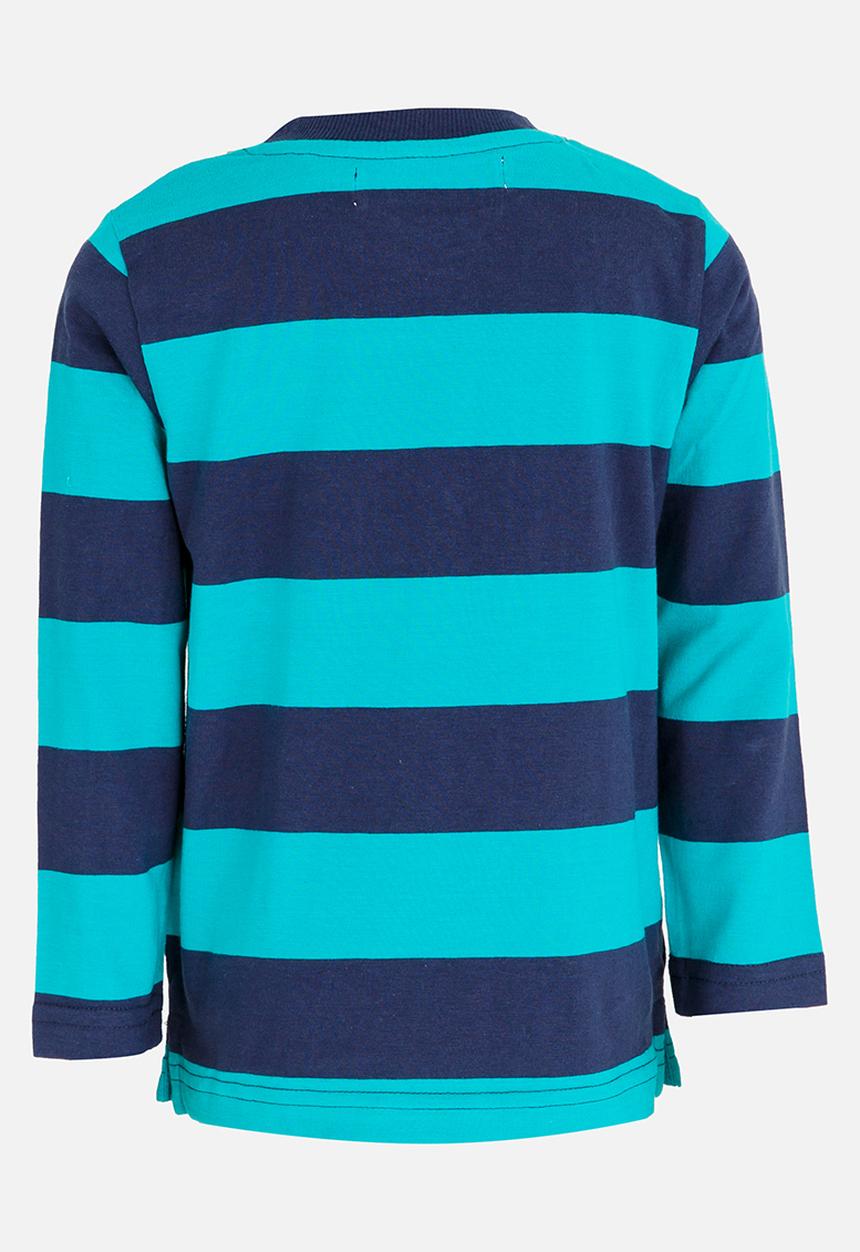 MINOTI - Striped Long Sleeve Grandad T-Shirt Green