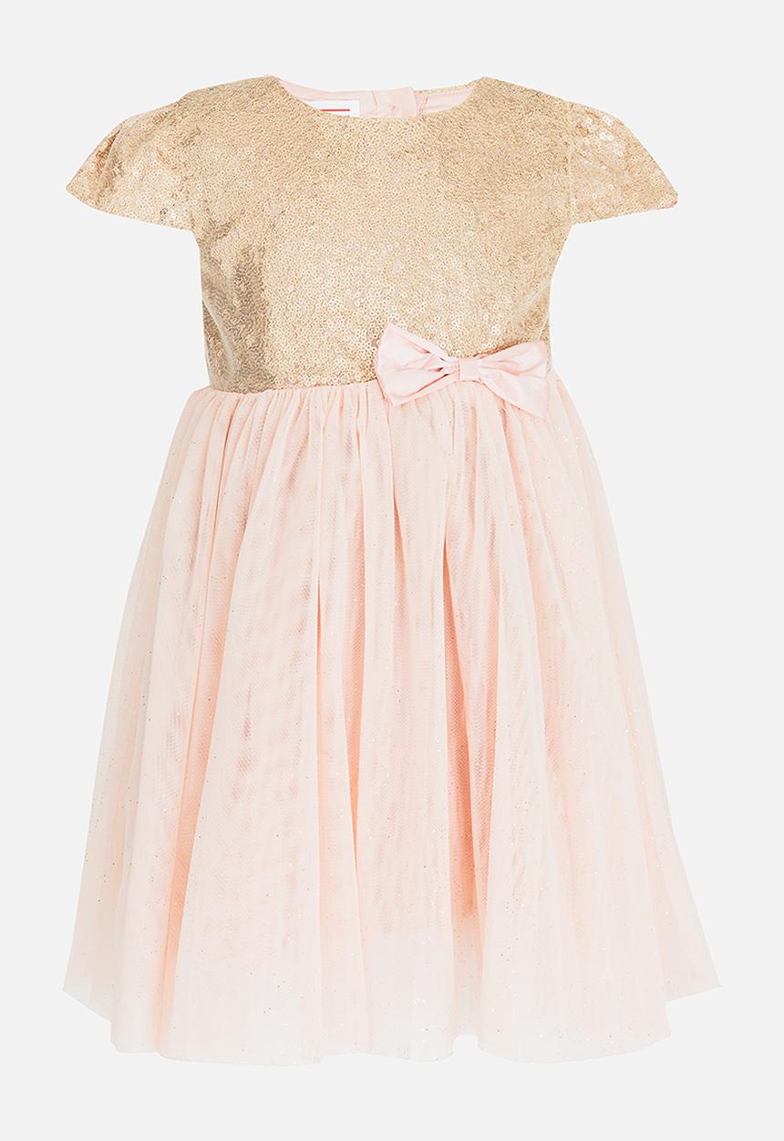 MINOTI - Sequin Tutu Dress with Belted Satin Bow Pale Pink