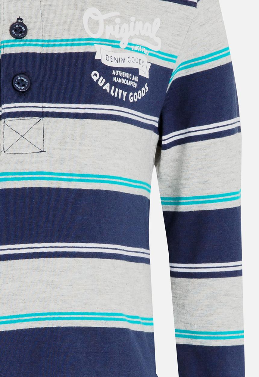 MINOTI - Striped Polo Long Sleeve Shirt Grey