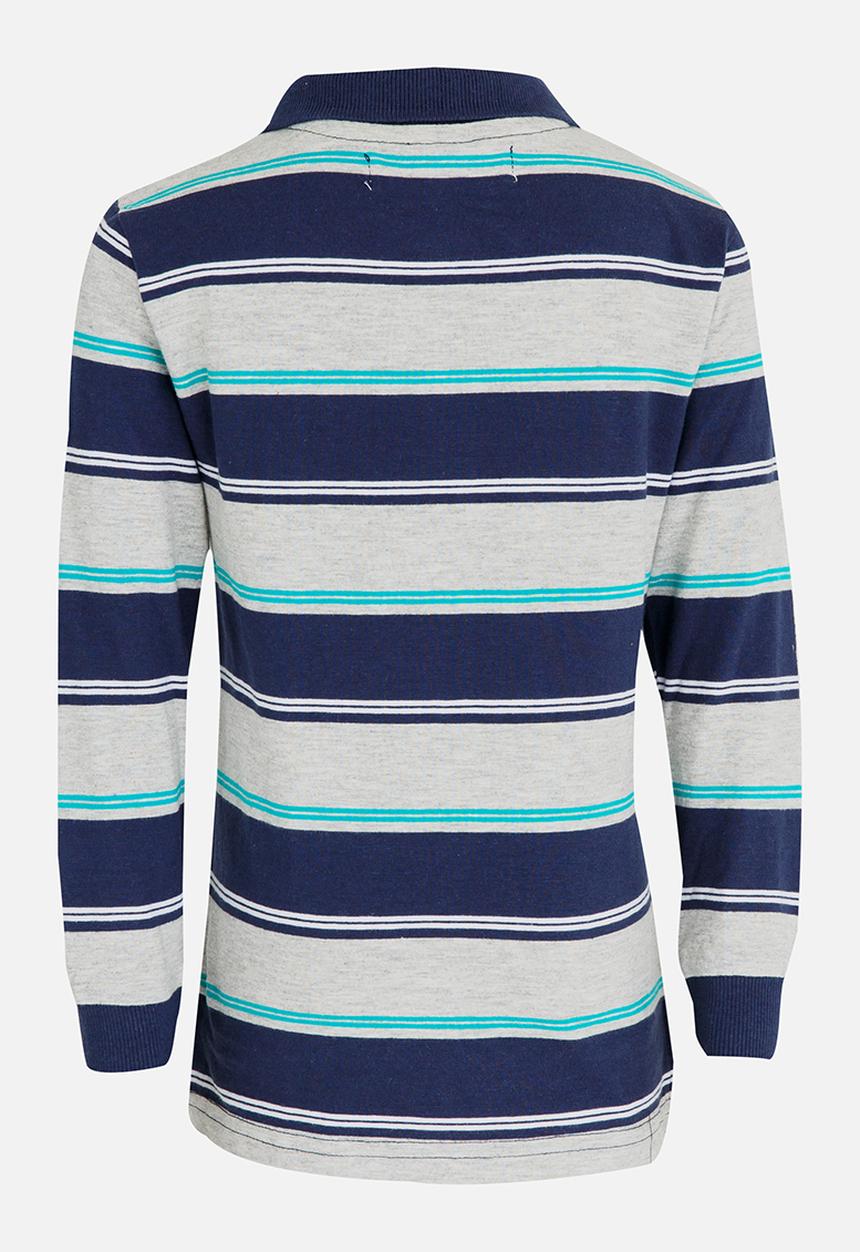 MINOTI - Striped Polo Long Sleeve Shirt Grey