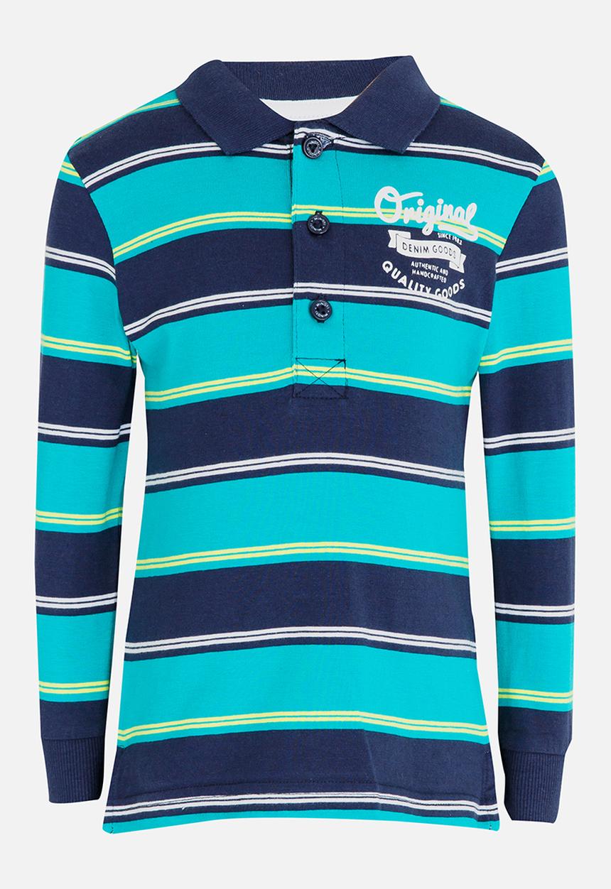 MINOTI - Striped Polo Long Sleeve Shirt Green