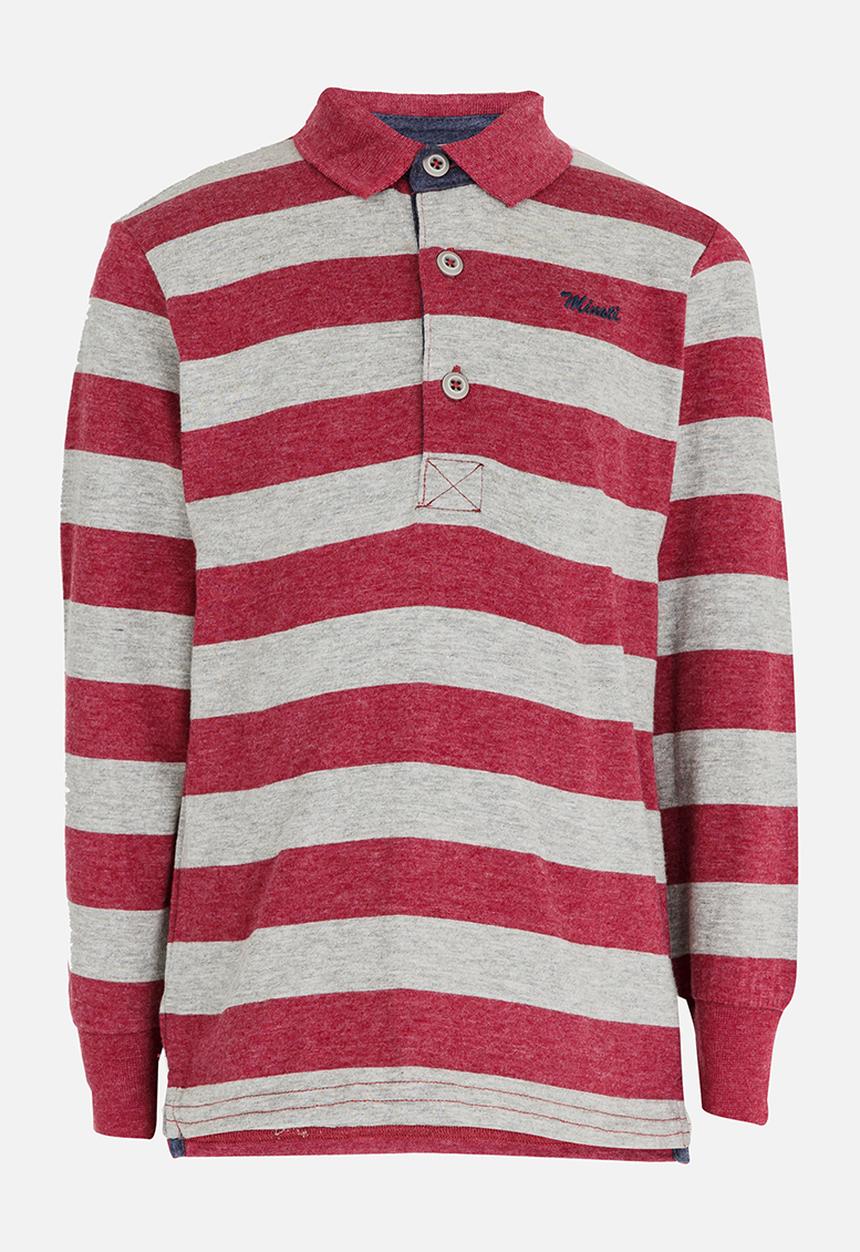 MINOTI - Striped Long Sleeve Polo Grey Melange