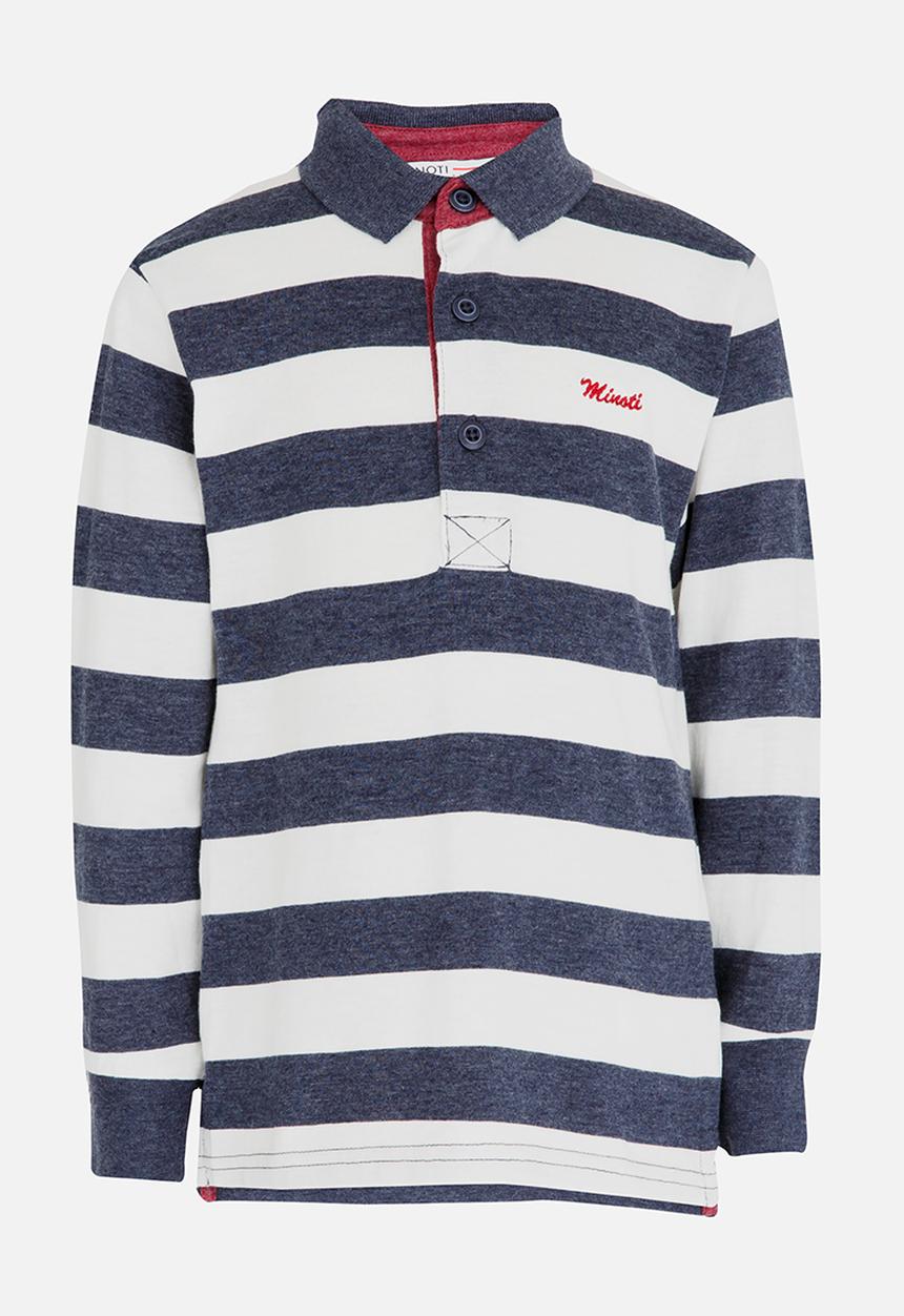 MINOTI - Striped Long Sleeve Polo Navy