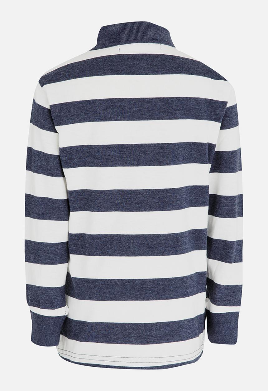 MINOTI - Striped Long Sleeve Polo Navy