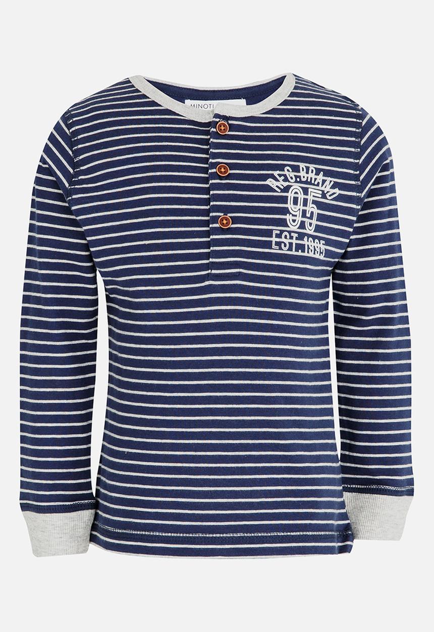 MINOTI - Washed out stripe grandad tee - navy & white