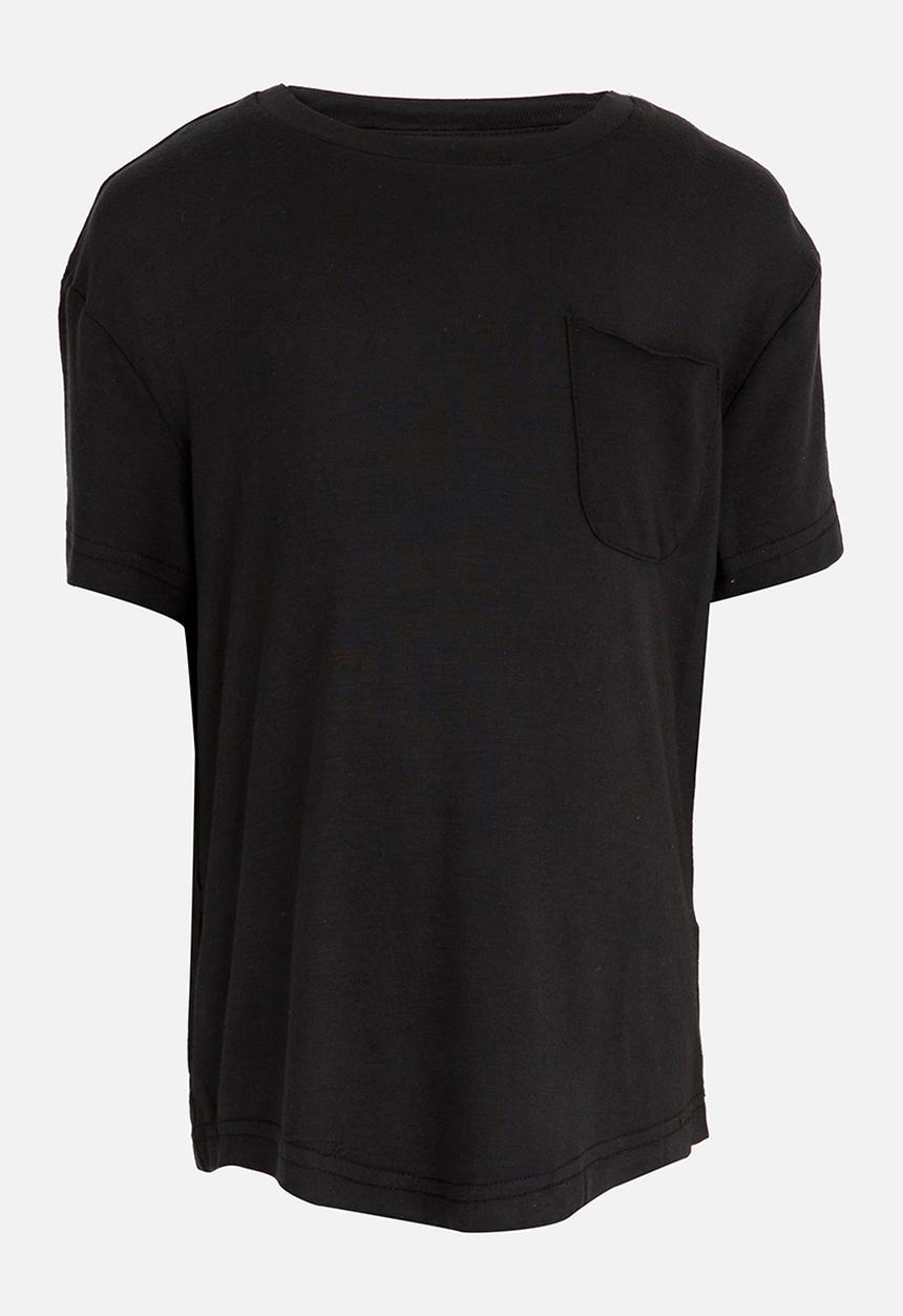 MINOTI - Longer Length Tee with Raw Edge Chest Pocket Black