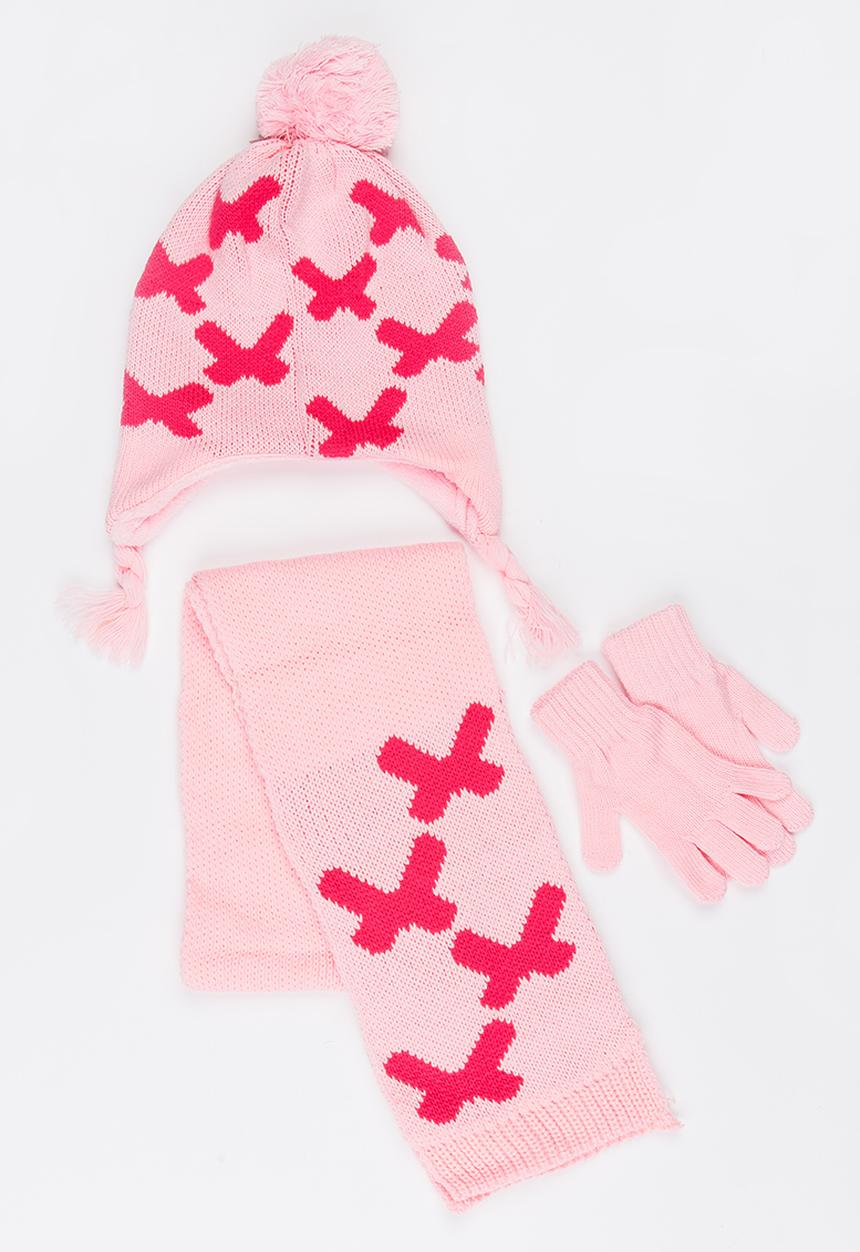 Soobe - Scarf, Beanie and Gloves Sets Pale Pink