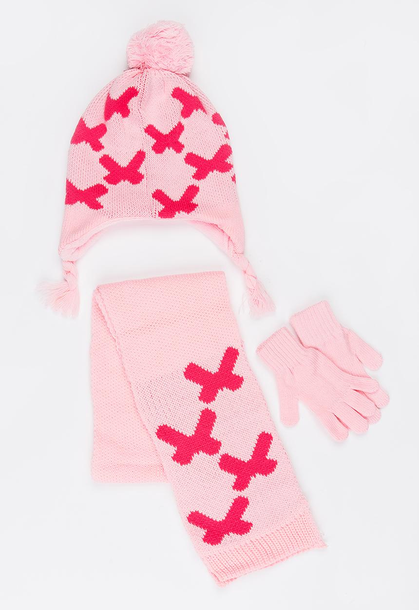 Soobe - Scarf, Beanie and Gloves Sets Pale Pink