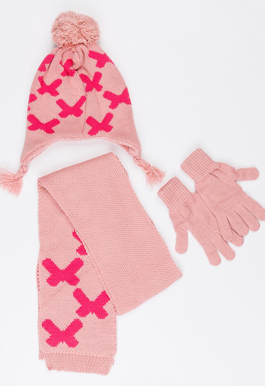Soobe - Scarf, Beanie and Gloves Sets Mid Pink