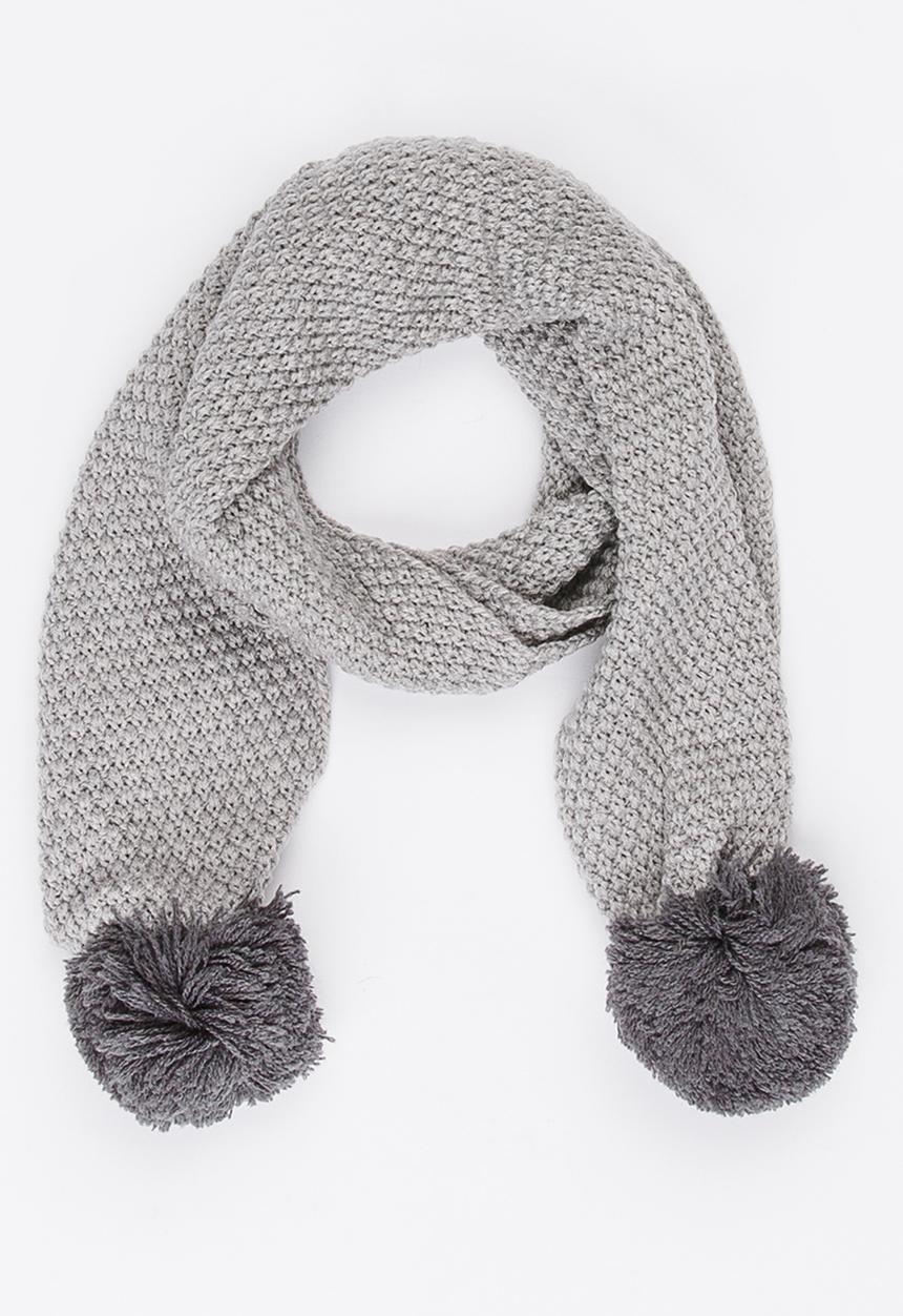 MINOTI - Knit Pom Pom Scarf Dark Grey