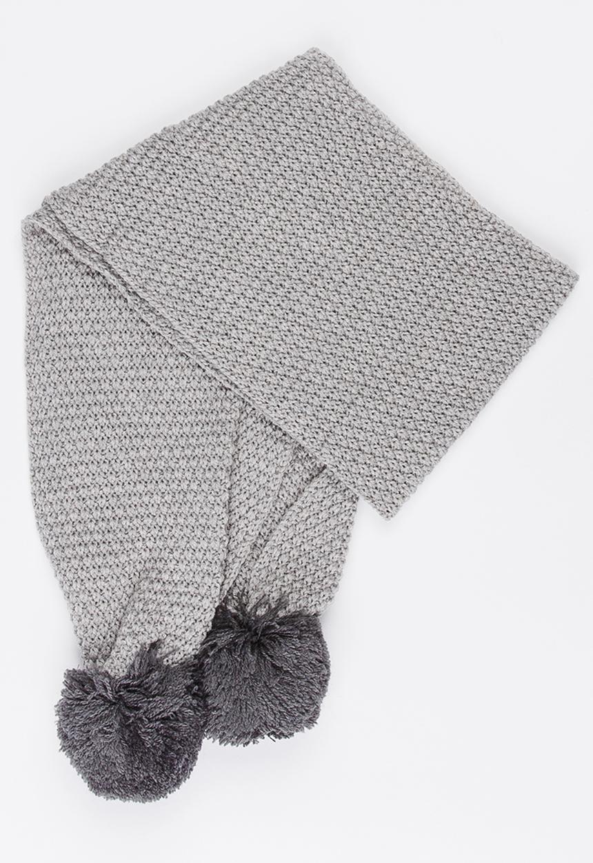 MINOTI - Knit Pom Pom Scarf Dark Grey