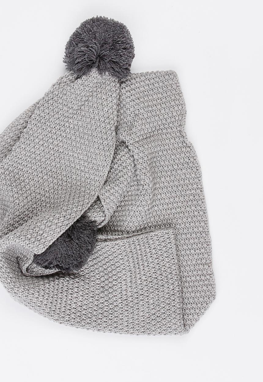 MINOTI - Knit Pom Pom Scarf Dark Grey