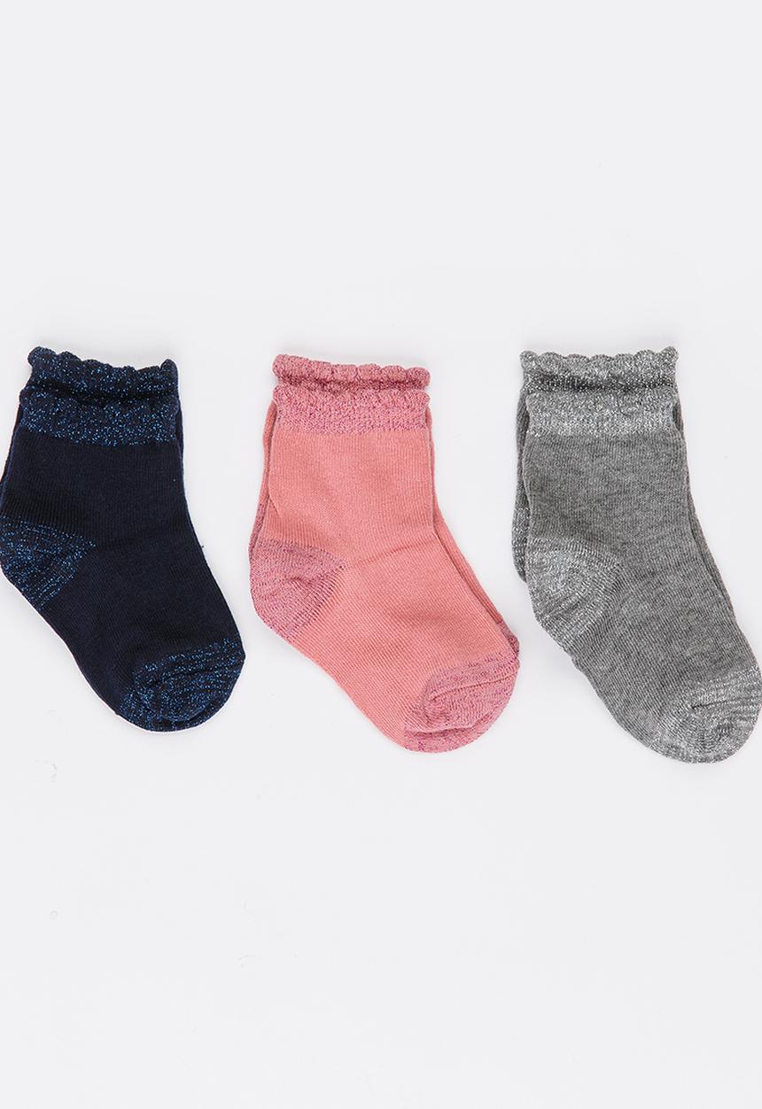 MINOTI - 3 Pack Socks with Scalloped Edge Multi-colour