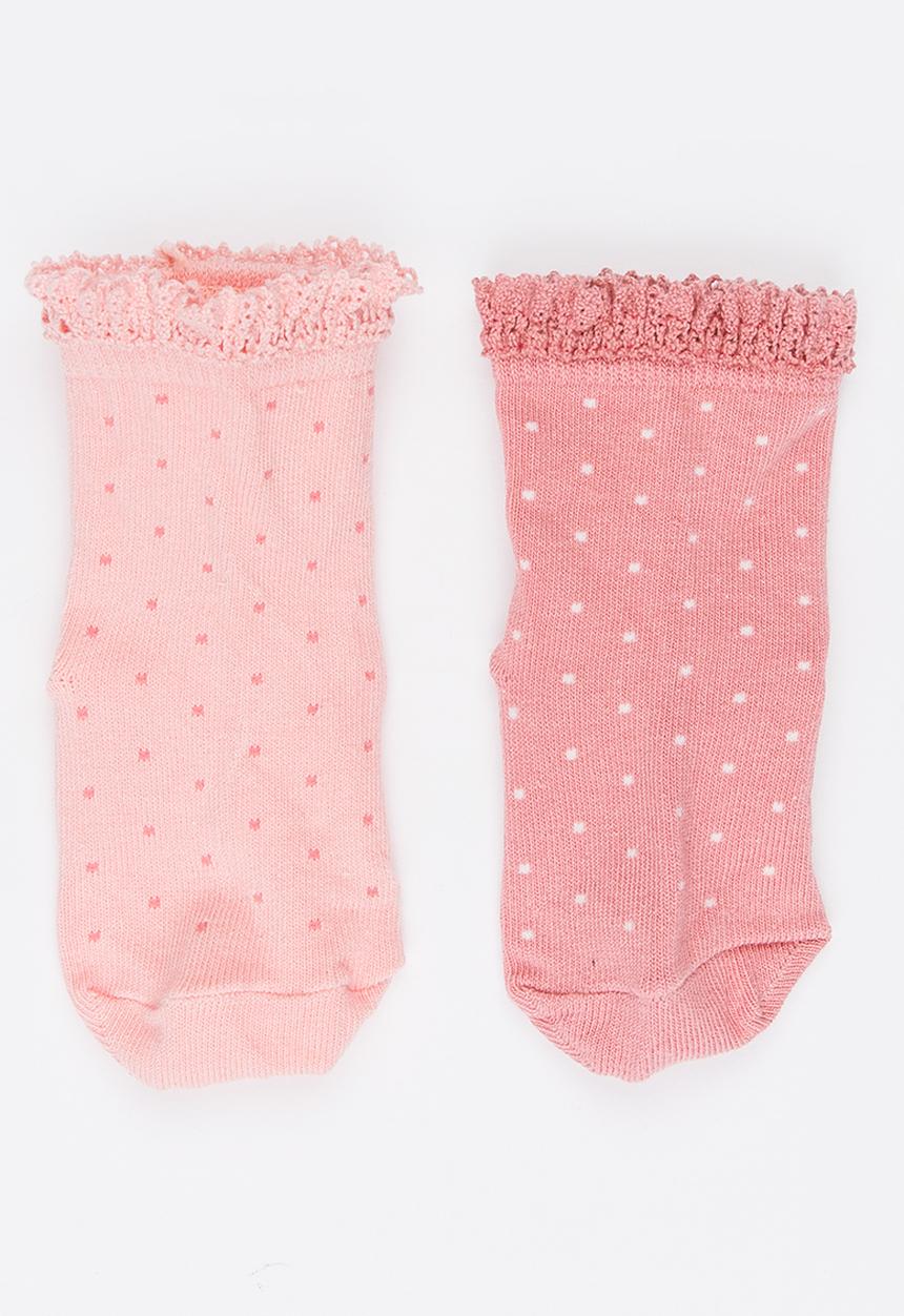MINOTI - 2 Pack Spotty Ankle Socks with Crochet Frill Multi-colour