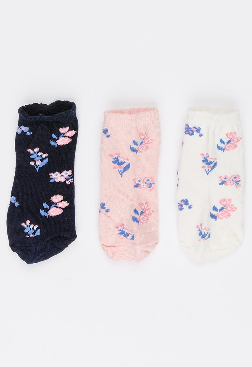 MINOTI - 3 Pack Floral Print Ankle Socks with Scallop Edgin Multi-colour