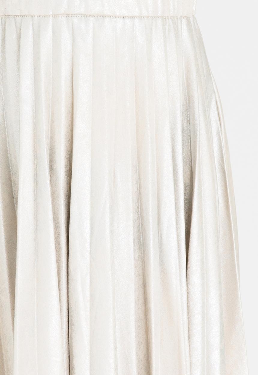 MINOTI - Pleated Suede Skirt with Crackled Metallic Print Silver