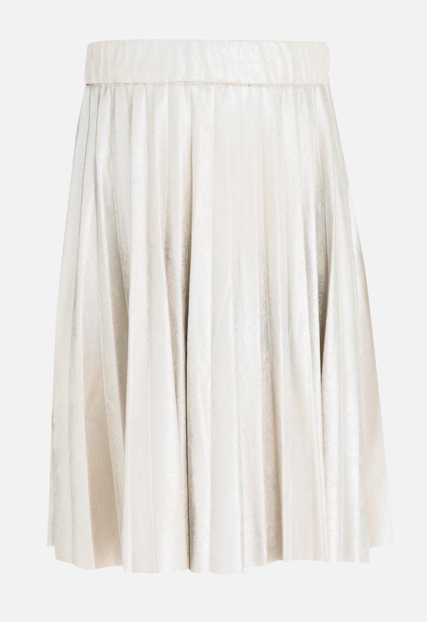 MINOTI - Pleated Suede Skirt with Crackled Metallic Print Silver