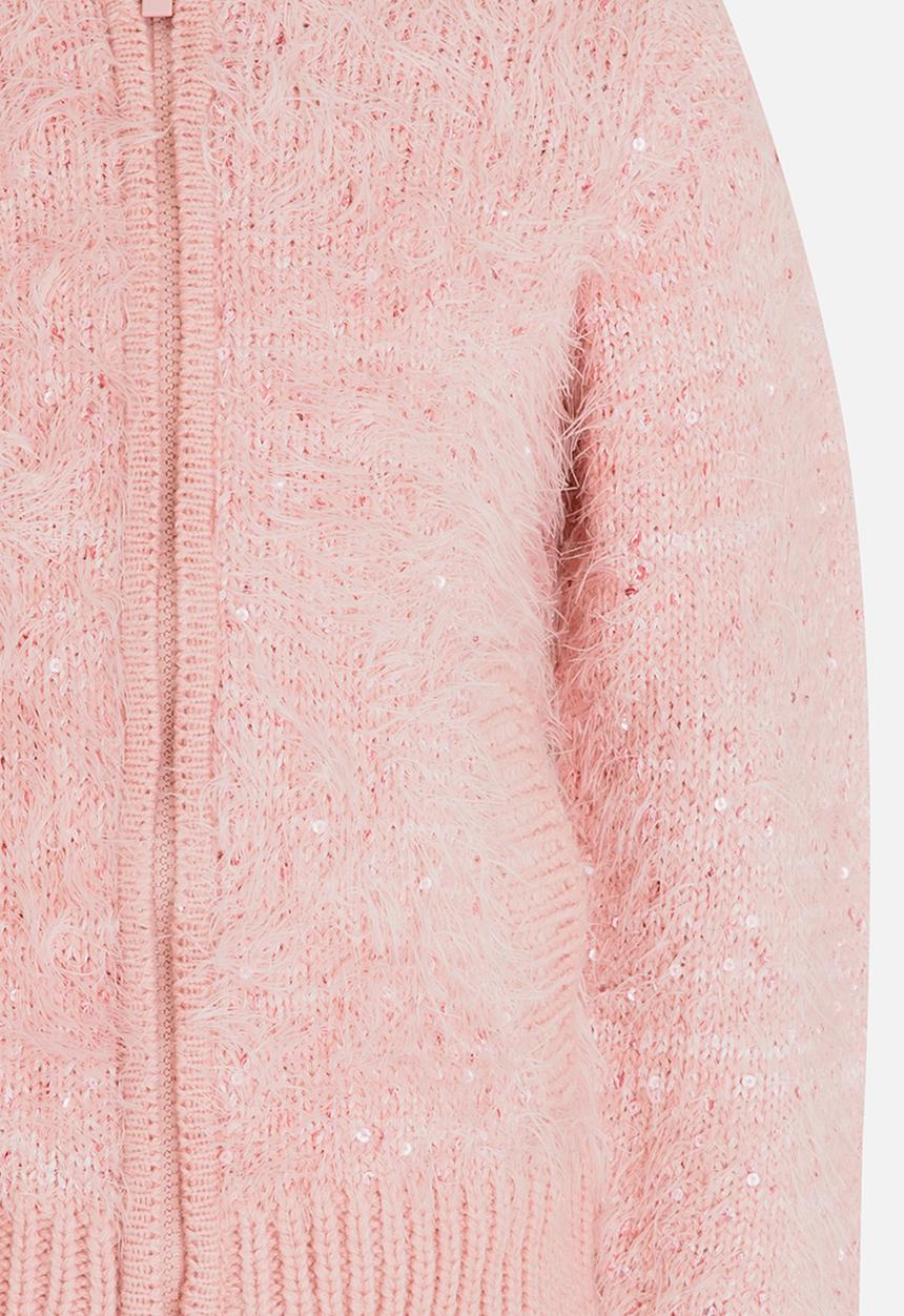 MINOTI - Sequin Fluffy Knit Bomber Jacket Pale Pink