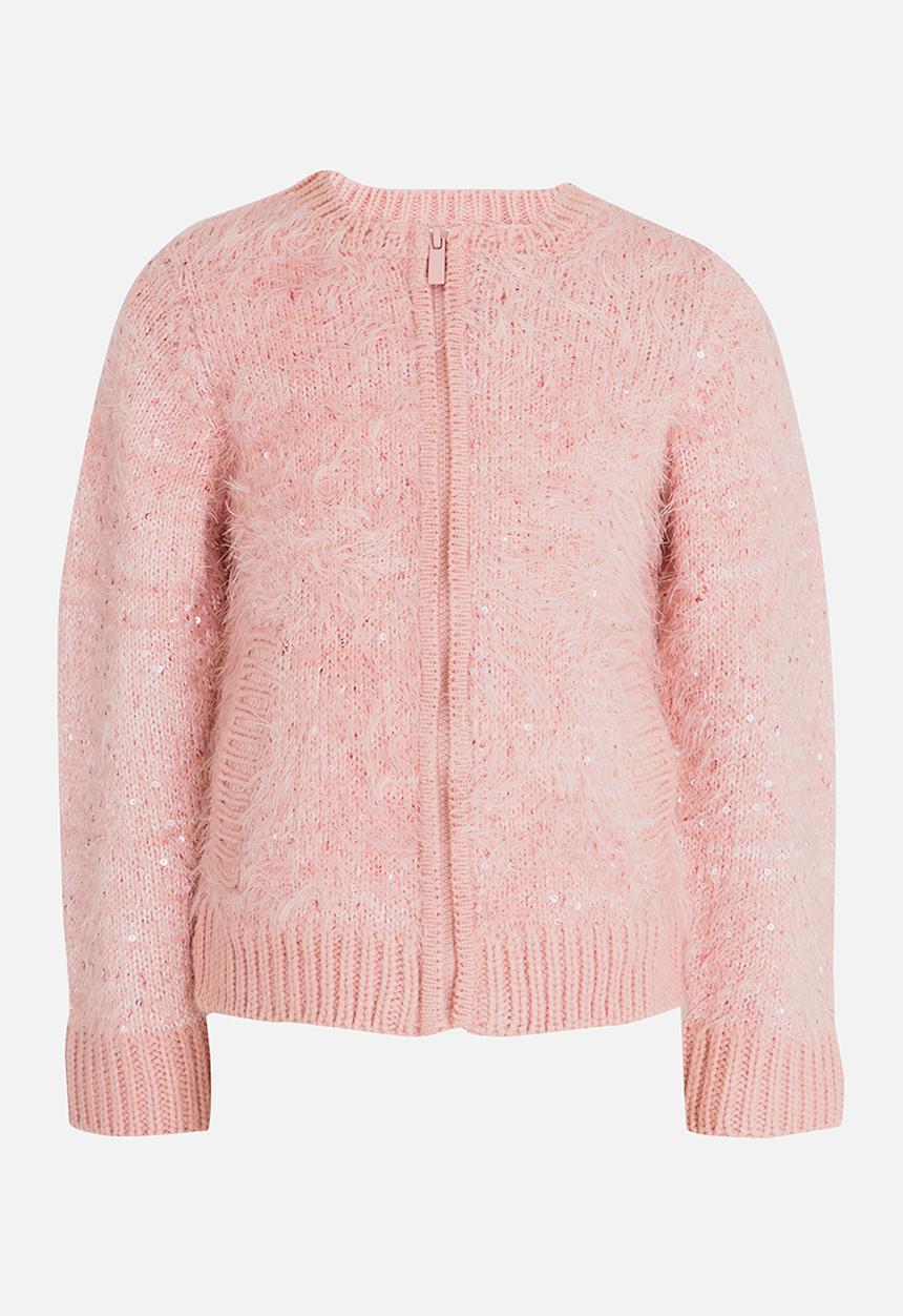 MINOTI - Sequin Fluffy Knit Bomber Jacket Pale Pink