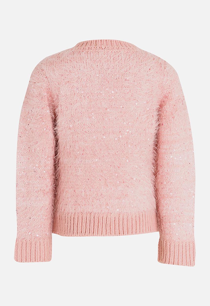 MINOTI - Sequin Fluffy Knit Bomber Jacket Pale Pink