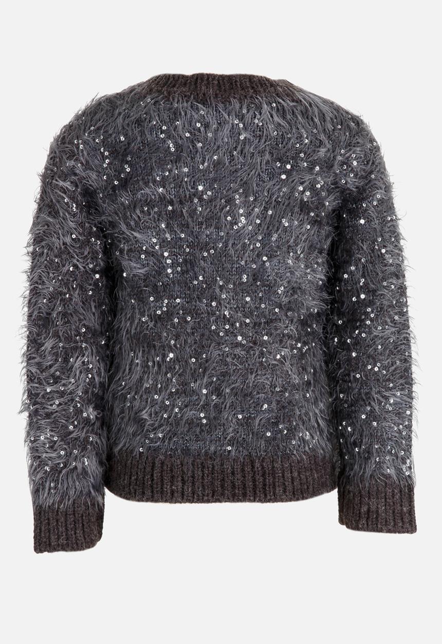 MINOTI - Sequin fluffy knit bomber jacket - charcoal 