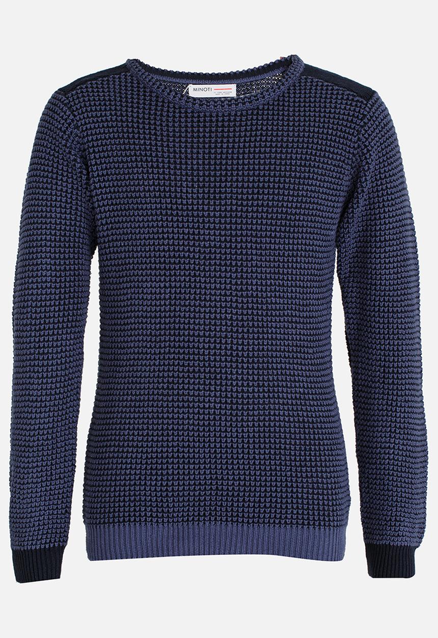 MINOTI - Mixed Knitted Jumper with Quilted Shoulder Panel Blue