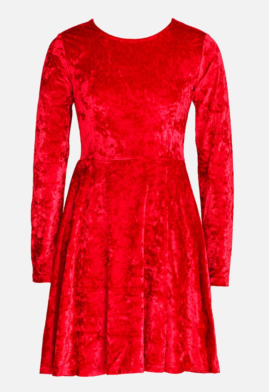 MINOTI - Crushed Velvet Skater Dress Red
