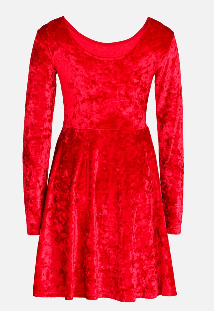 MINOTI - Crushed Velvet Skater Dress Red