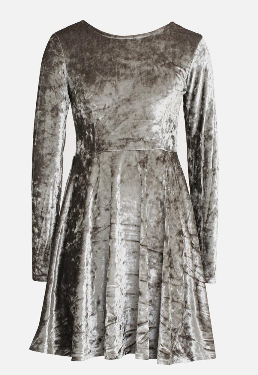 MINOTI - Crushed Velvet Skater Dress Silver