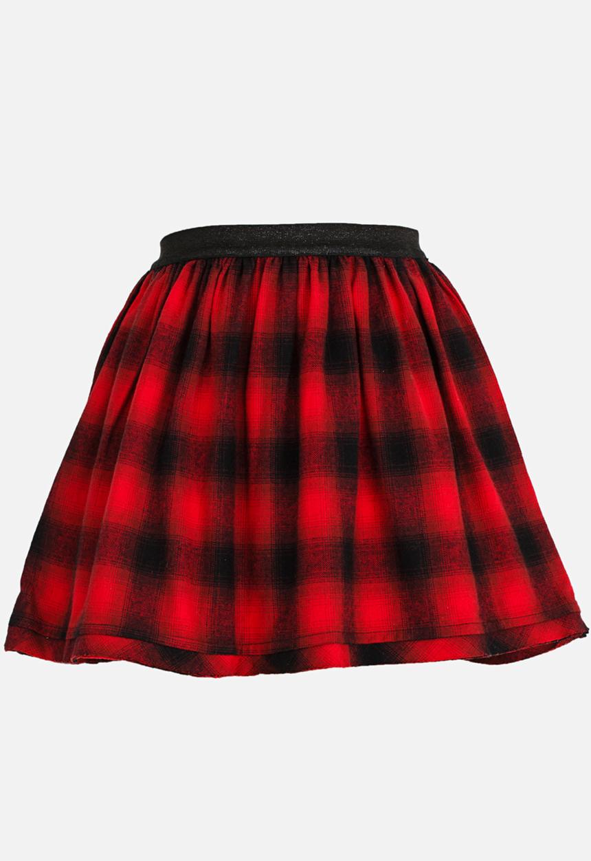 MINOTI - Plaid Skirt with Raw Hem Red