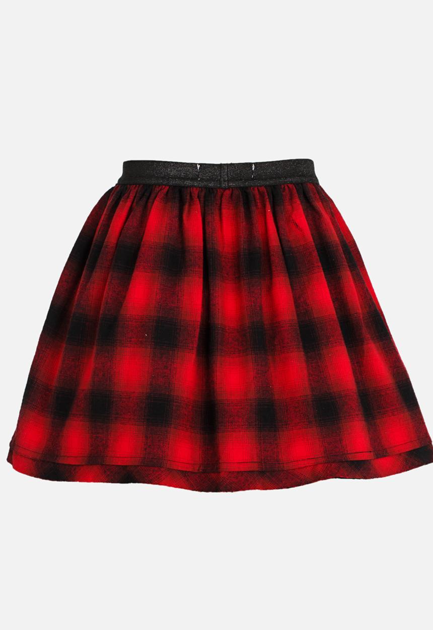 MINOTI - Plaid Skirt with Raw Hem Red