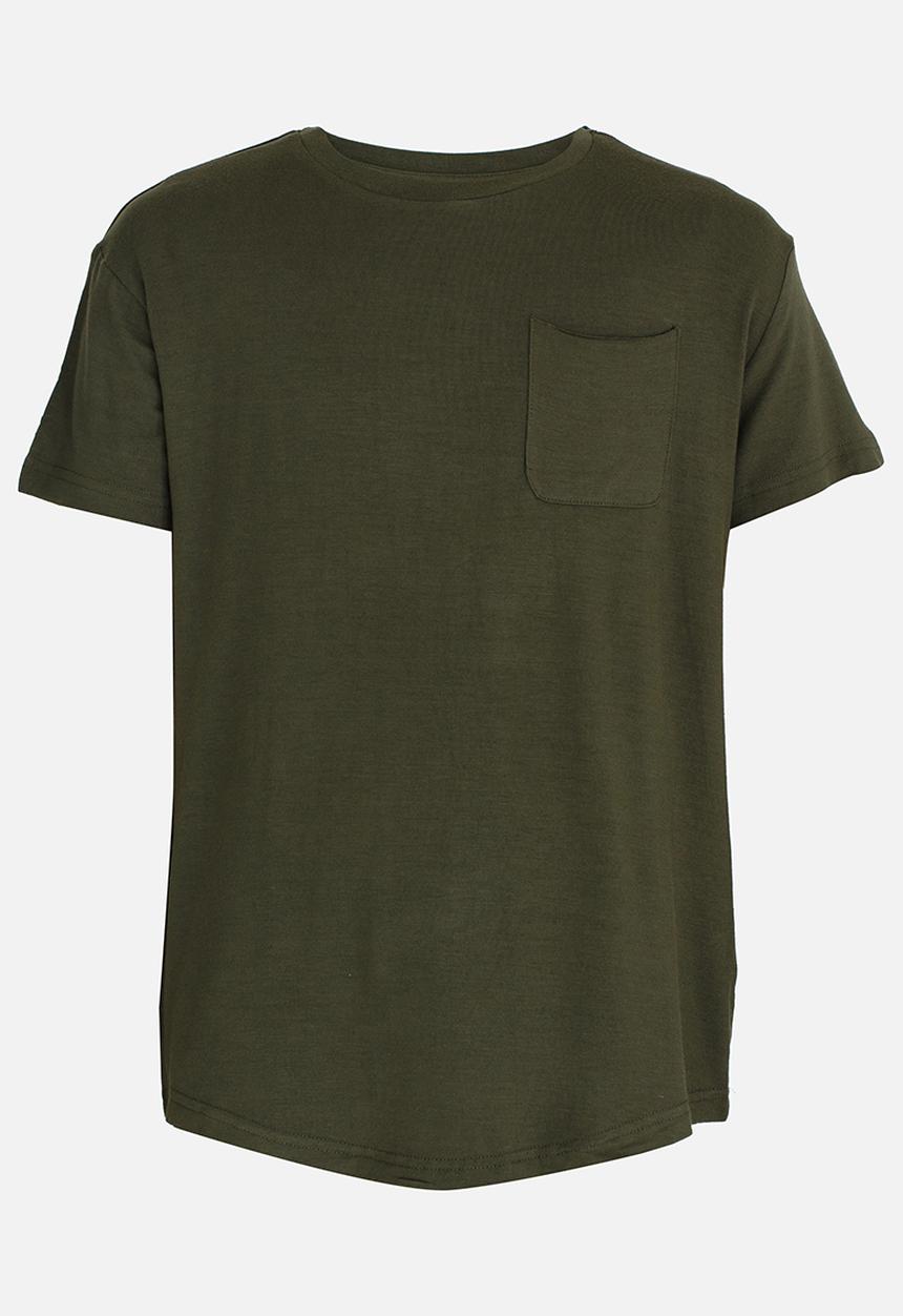 MINOTI - Longer Length Tee with Raw Edge Chest Pocket Khaki Green