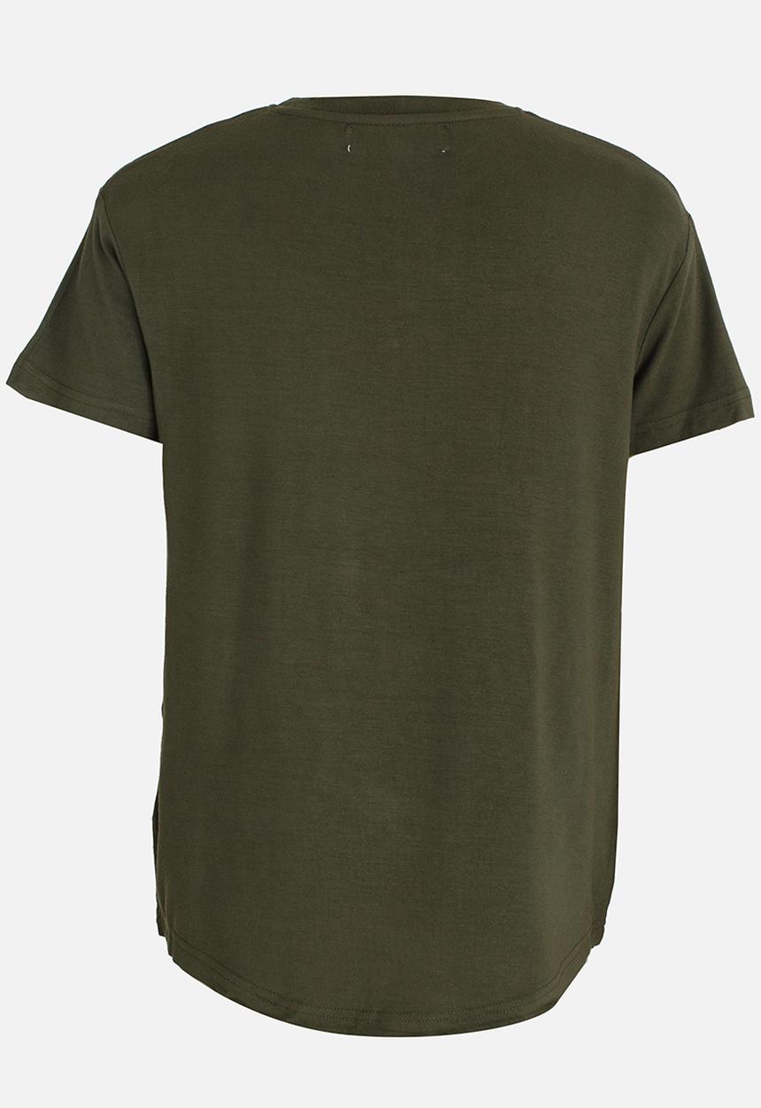 MINOTI - Longer Length Tee with Raw Edge Chest Pocket Khaki Green