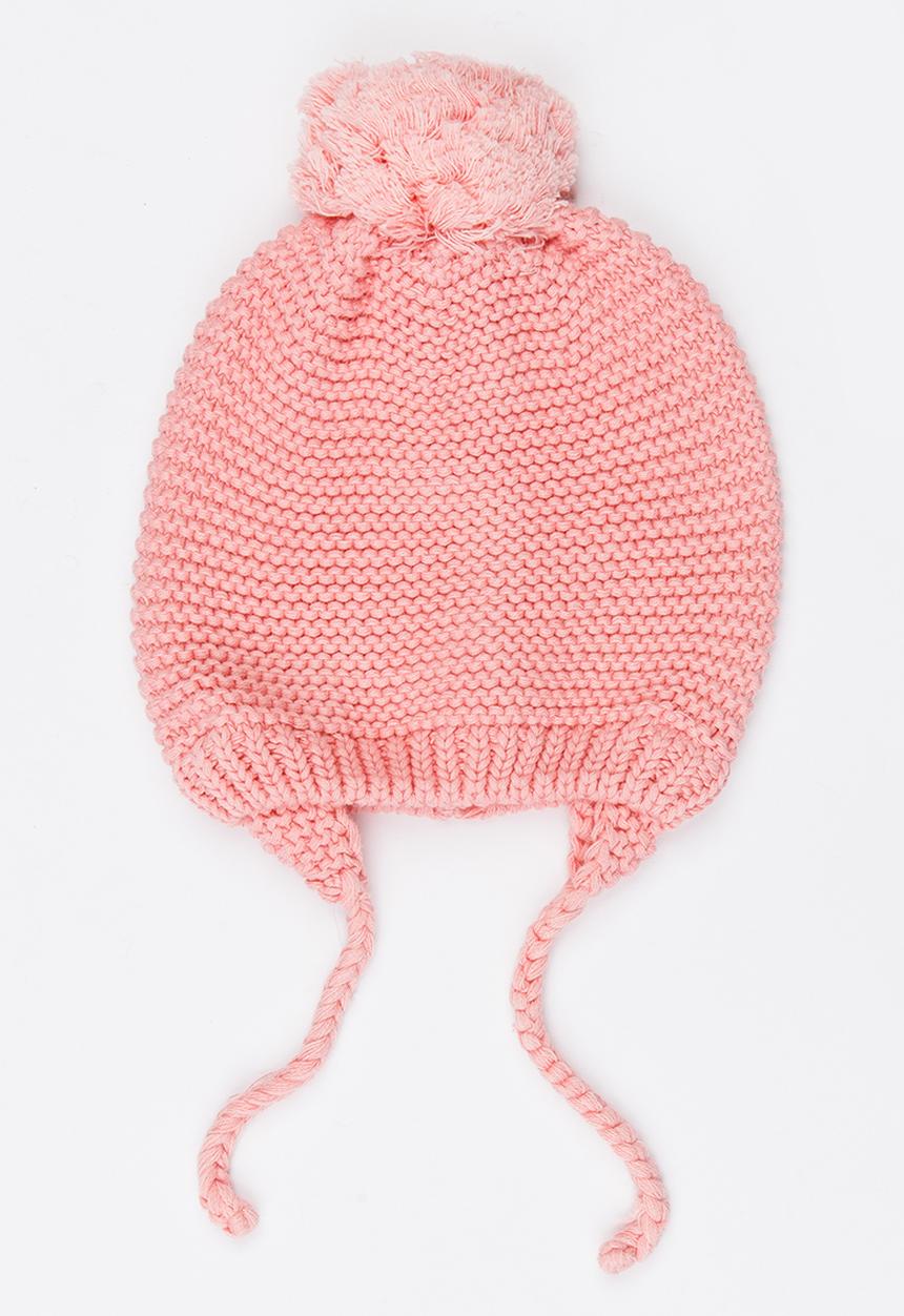 MINOTI - Reverse Beanie with Pom-Pom and Drop Plaited Ears Mid Pink