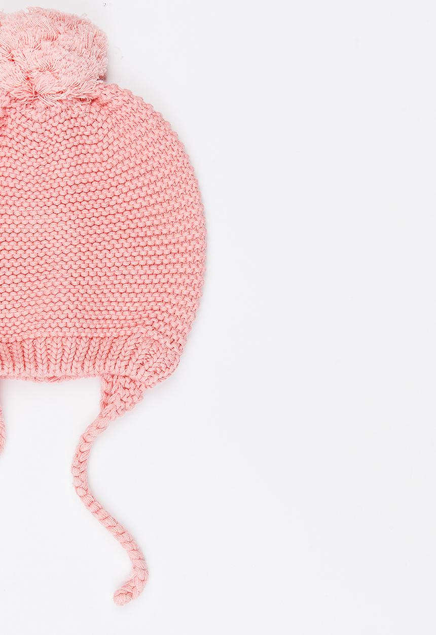 MINOTI - Reverse Beanie with Pom-Pom and Drop Plaited Ears Mid Pink