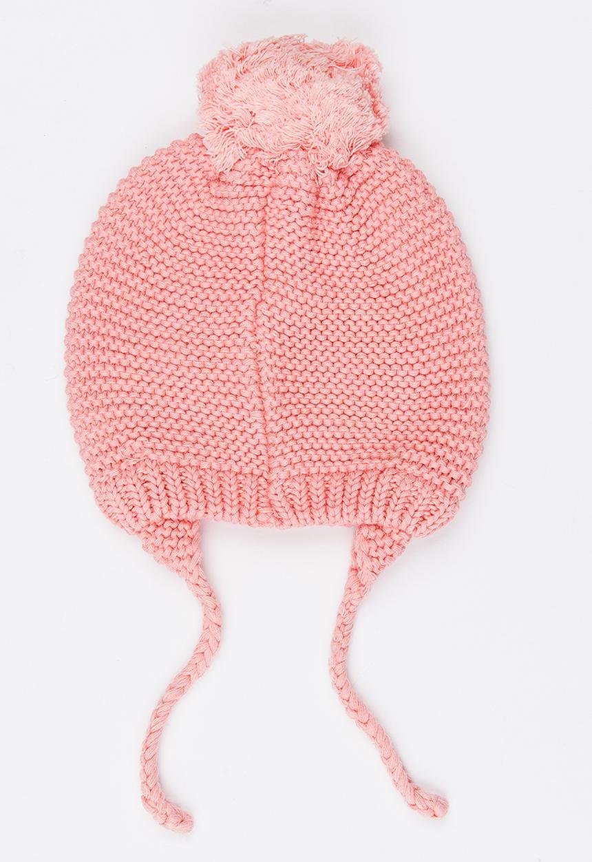 MINOTI - Reverse Beanie with Pom-Pom and Drop Plaited Ears Mid Pink