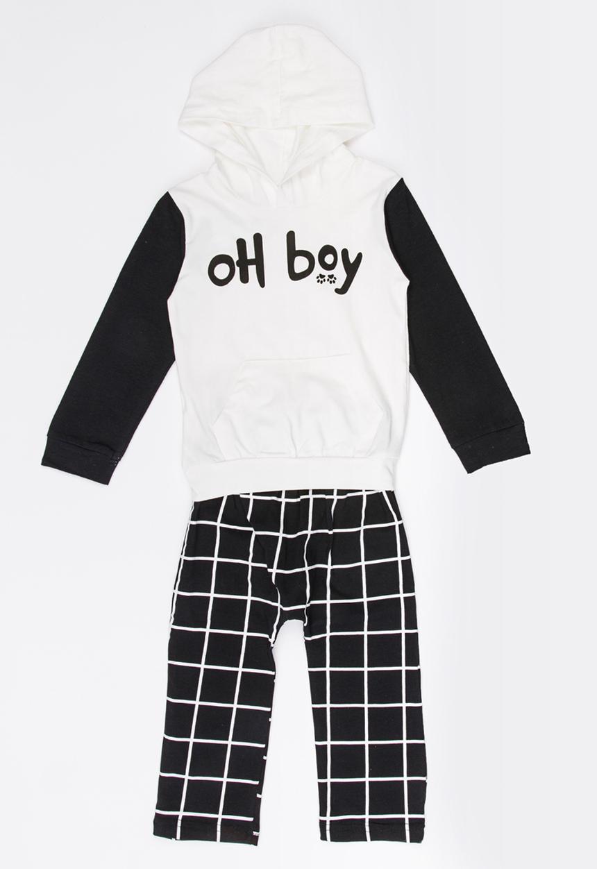 Pop Candy - Check printed hoodie & pants set - black & white