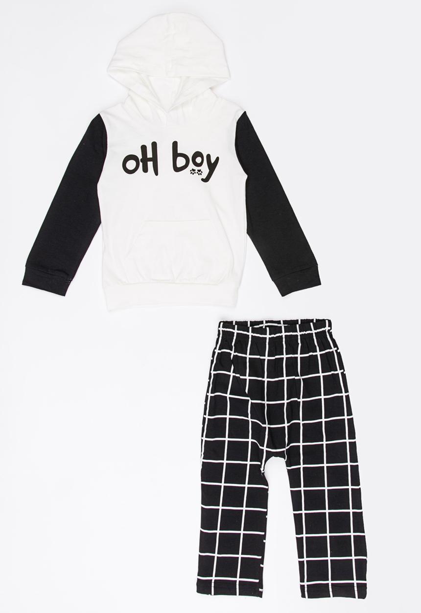 Pop Candy - Check printed hoodie & pants set - black & white