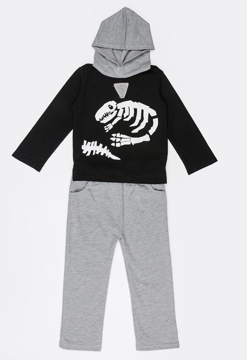Pop Candy - Printed Hoodie & Pants Set Black and Grey