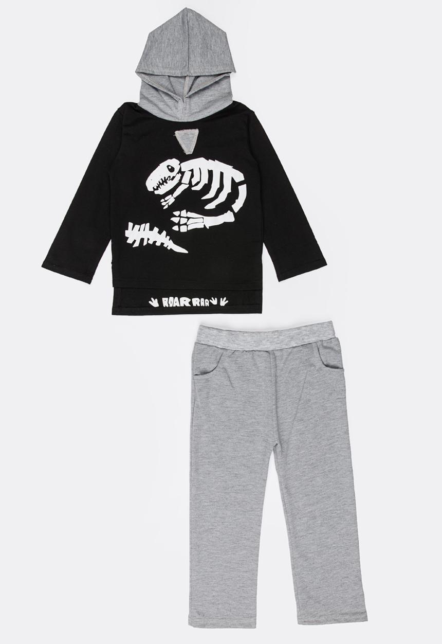 Pop Candy - Printed Hoodie & Pants Set Black and Grey