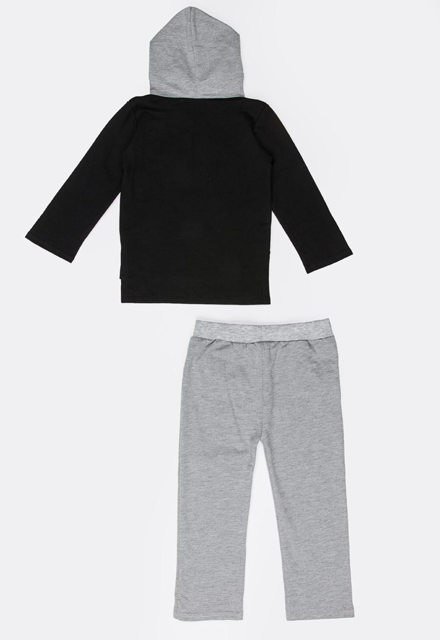 Pop Candy - Printed Hoodie & Pants Set Black and Grey
