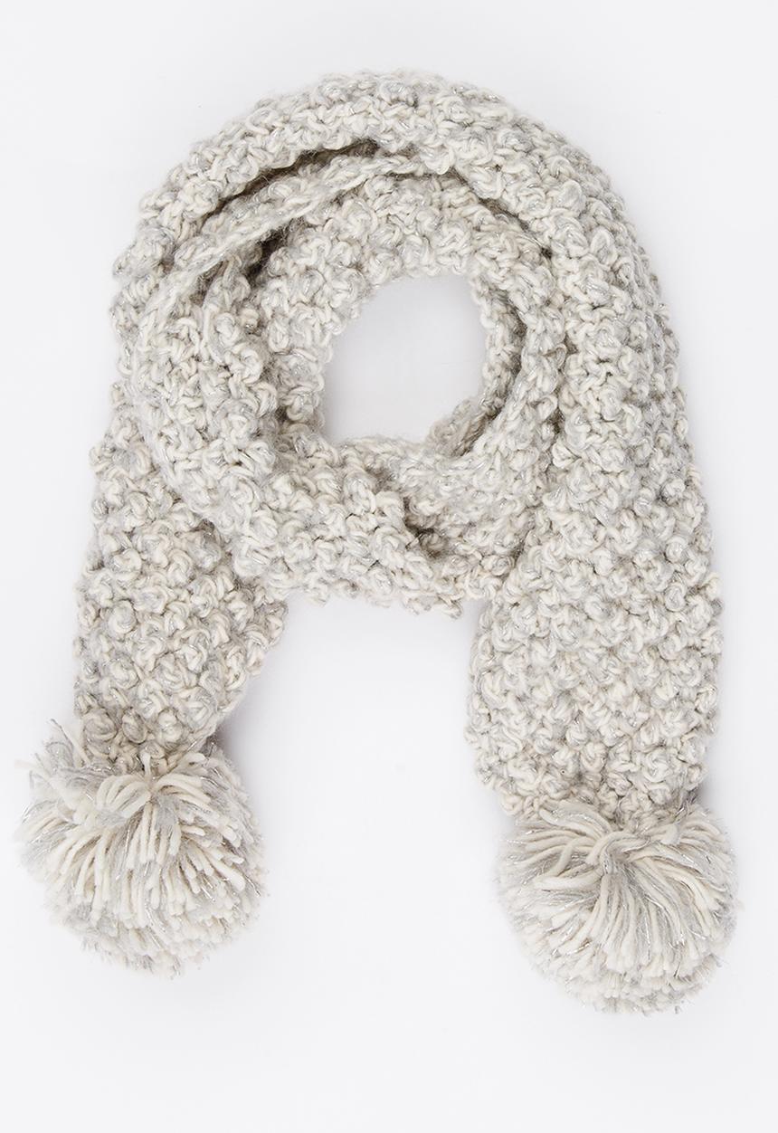 MINOTI - Pom Pom Knit Scarf Pale Grey