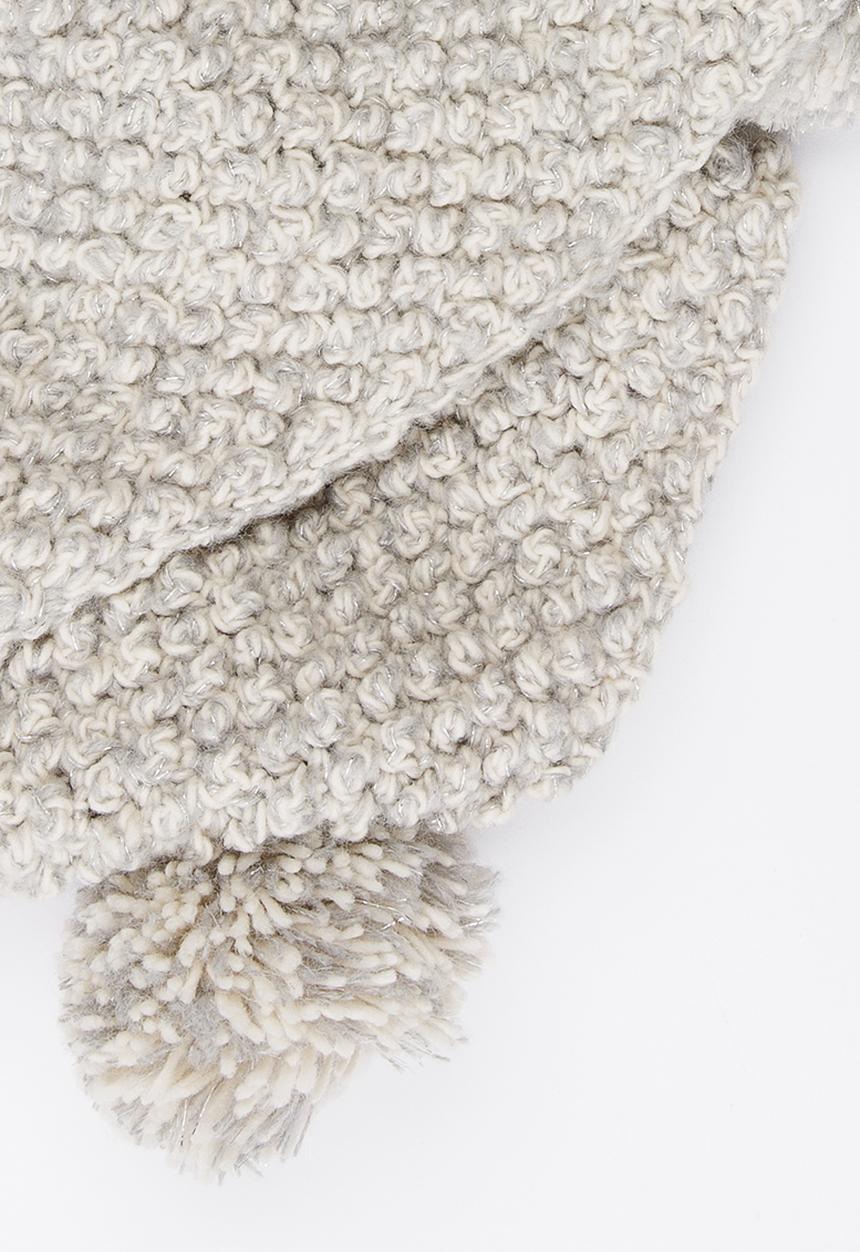 MINOTI - Pom Pom Knit Scarf Pale Grey