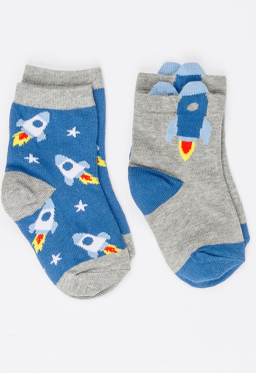 MINOTI - 2 Pack Rocket Printed Ankle Socks Multi-colour