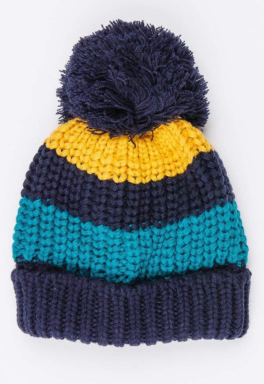 MINOTI - Stripe Bobble Beanie Navy