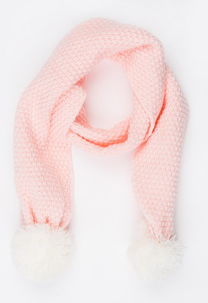 MINOTI - Knit Pom Pom Scarf Pale Pink