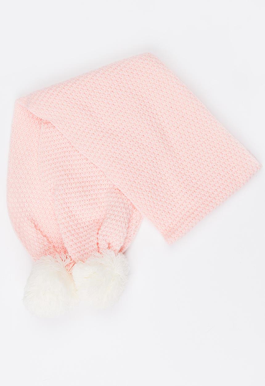 MINOTI - Knit Pom Pom Scarf Pale Pink