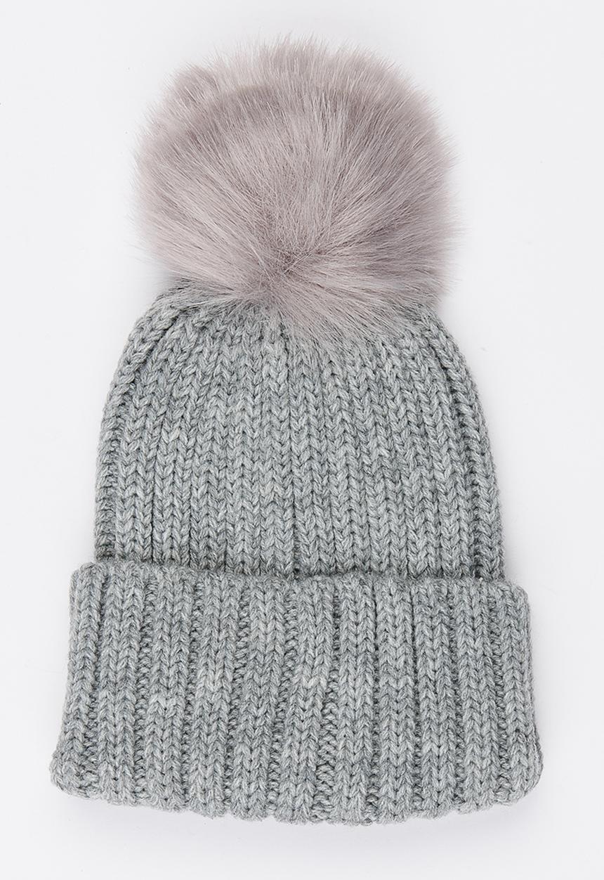 MINOTI - Oversized Pom Pom Beanie Pale Grey